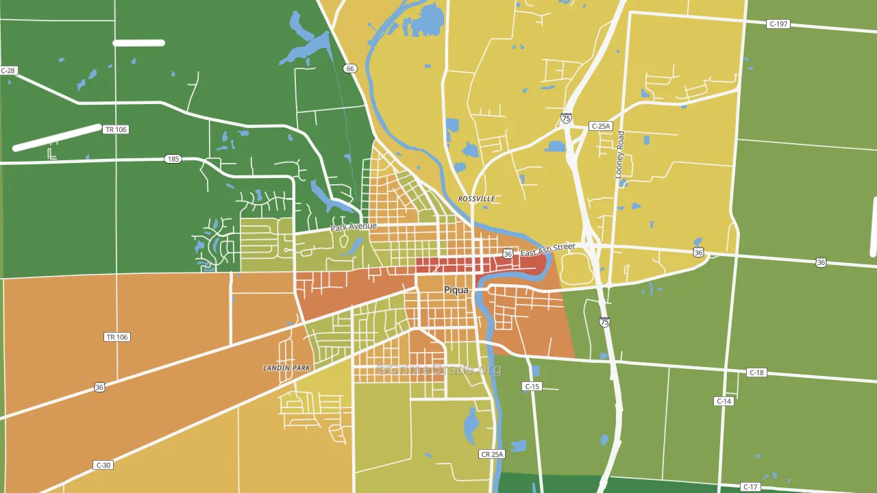 Piqua Historic District, Piqua, OH Map of Theft Rates