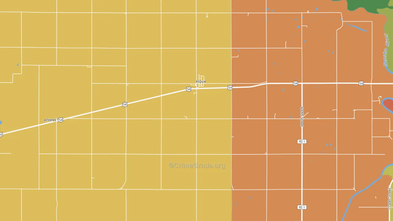Piqua, KS Map of Theft Rates
