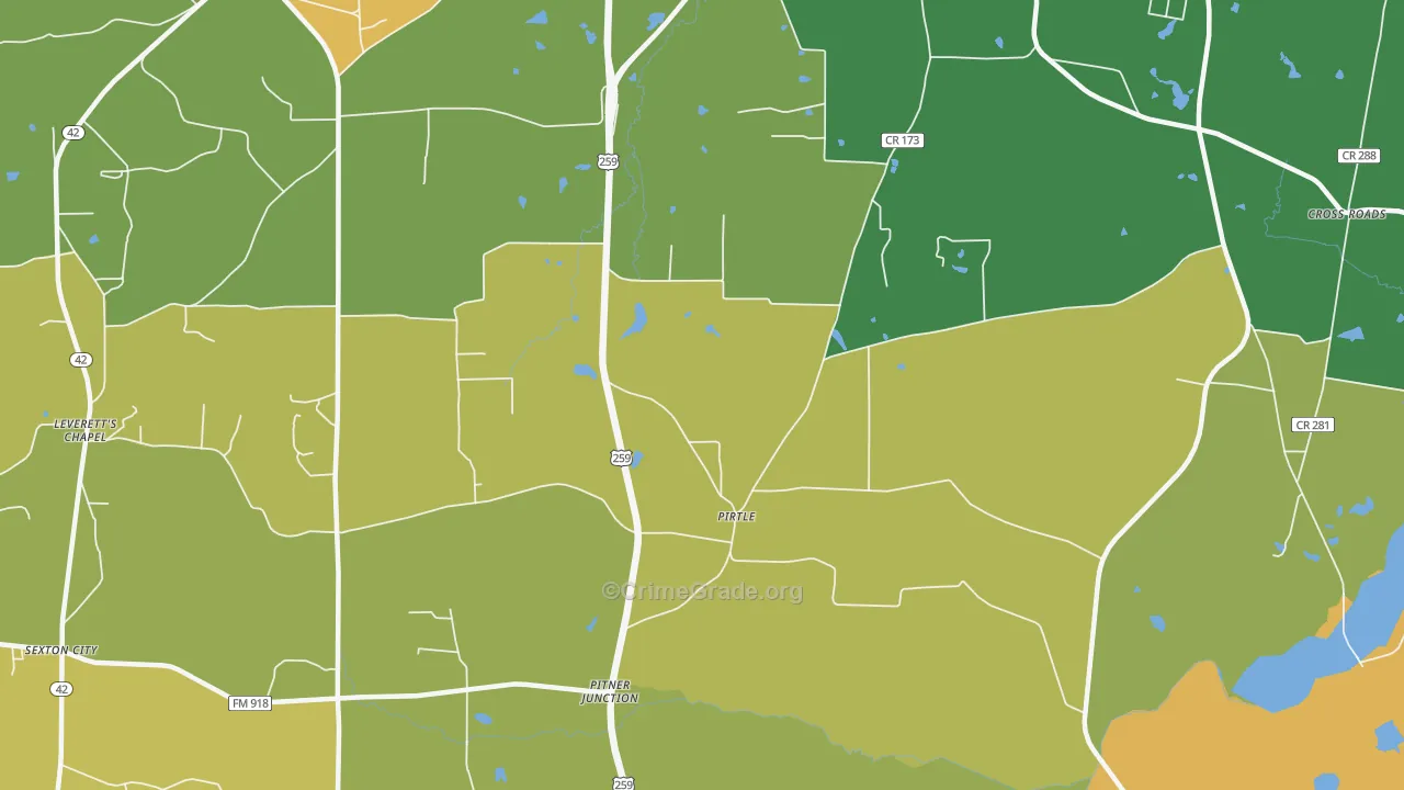 Pirtle, TX Map of Theft Rates