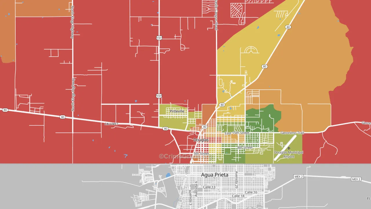 Pirtleville, AZ Map of Theft Rates