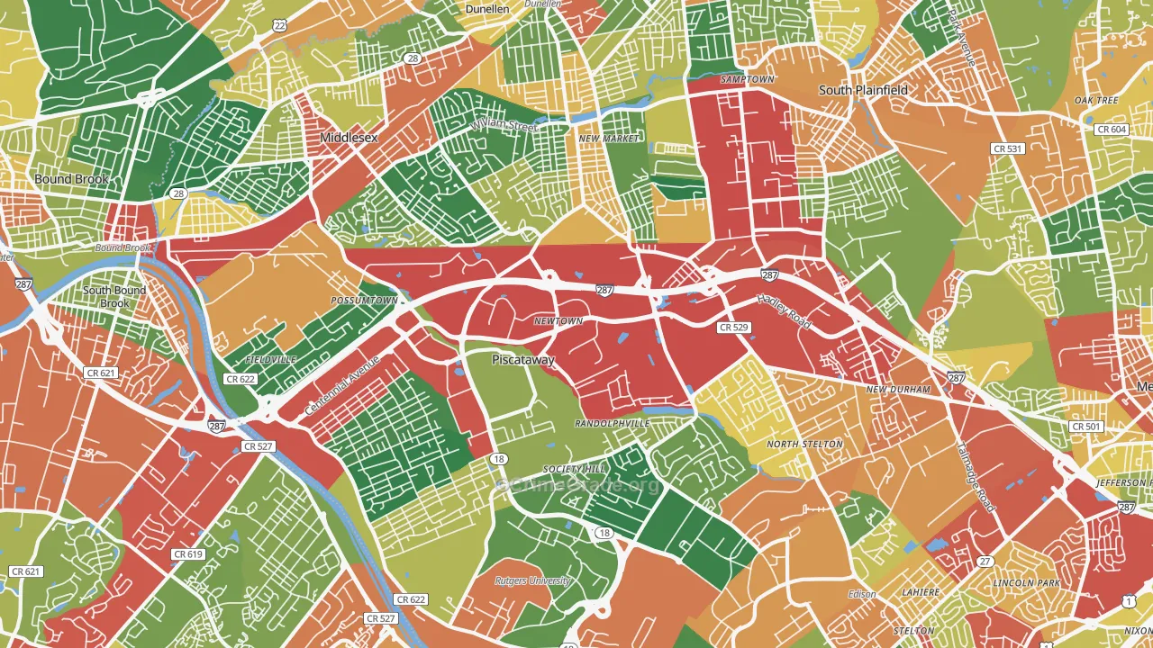 Piscataway, NJ Map of Theft Rates