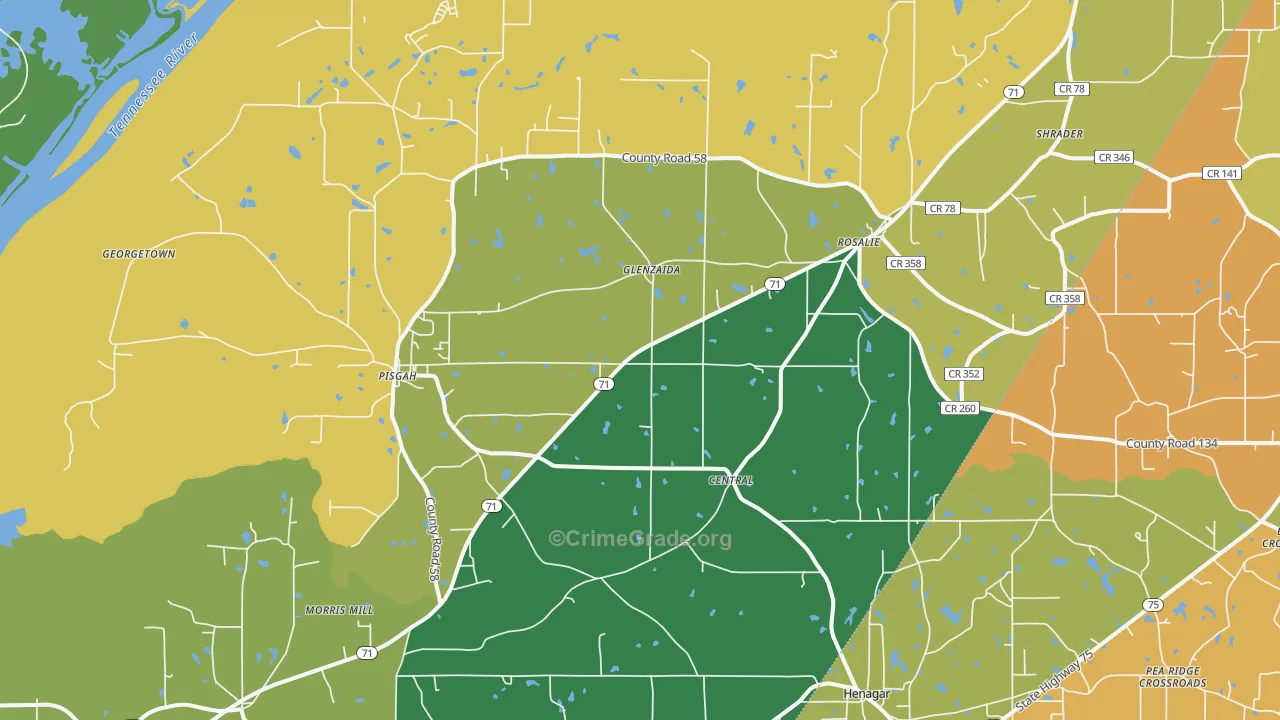 Pisgah, AL Map of Theft Rates