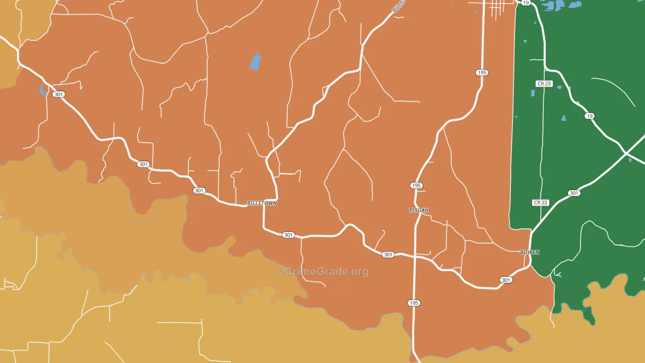 Pisgah, AR Map of Theft Rates