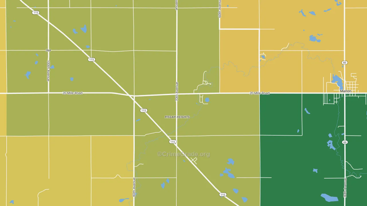 Pisgah Heights, MI Map of Theft Rates
