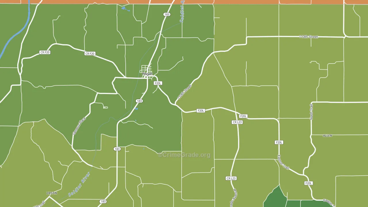 Pisgah, IA Map of Theft Rates