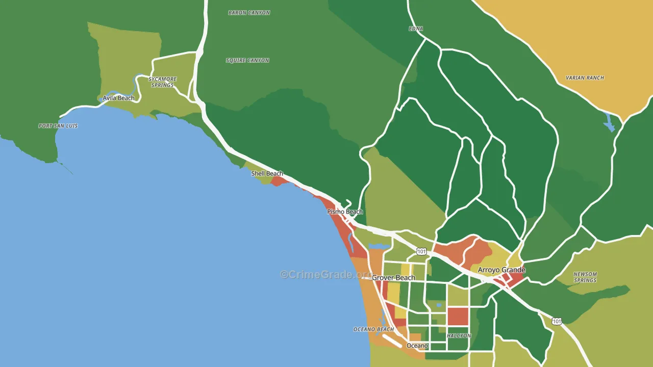 Pismo Beach, CA Map of Theft Rates
