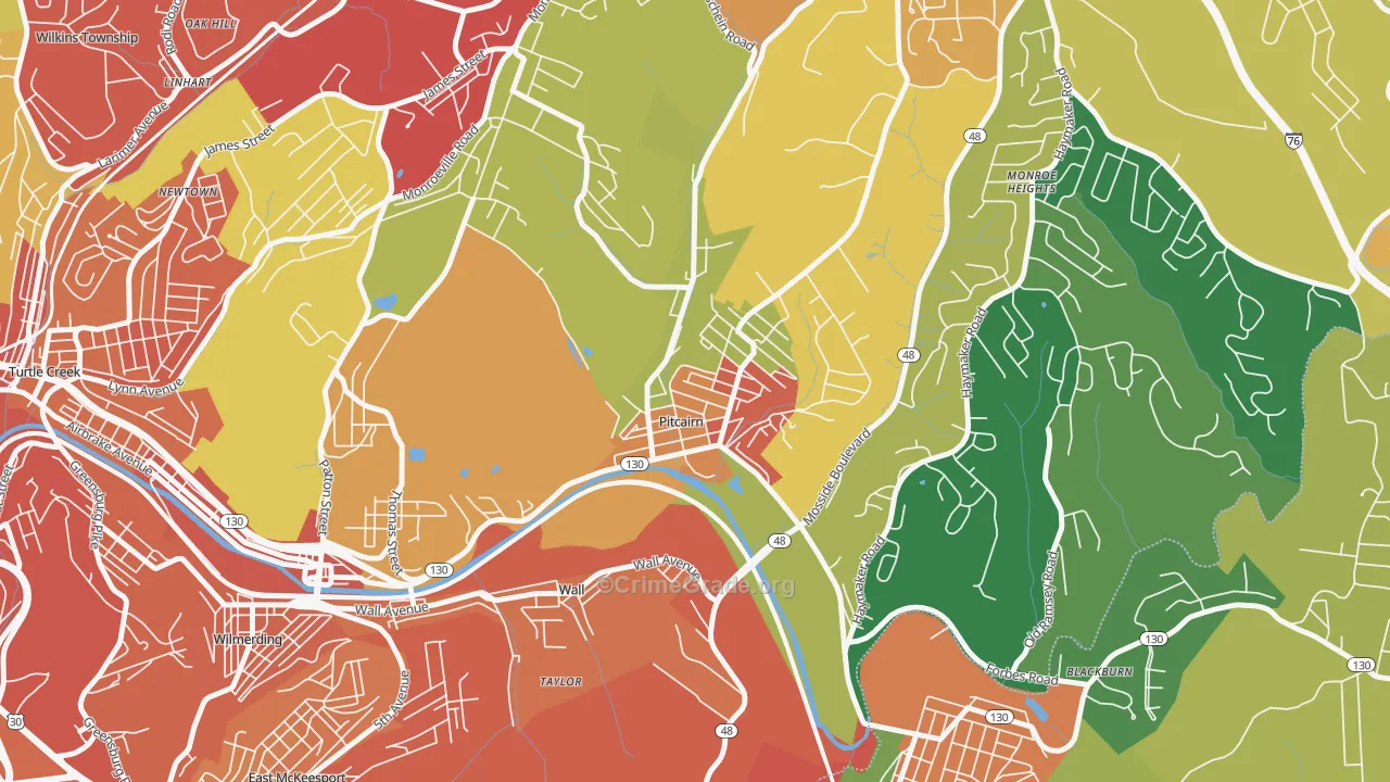Pitcairn, PA Map of Theft Rates