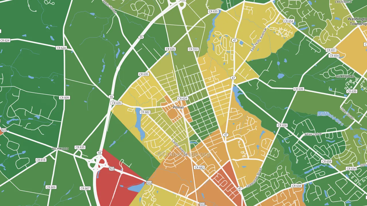 Pitman, NJ Map of Theft Rates