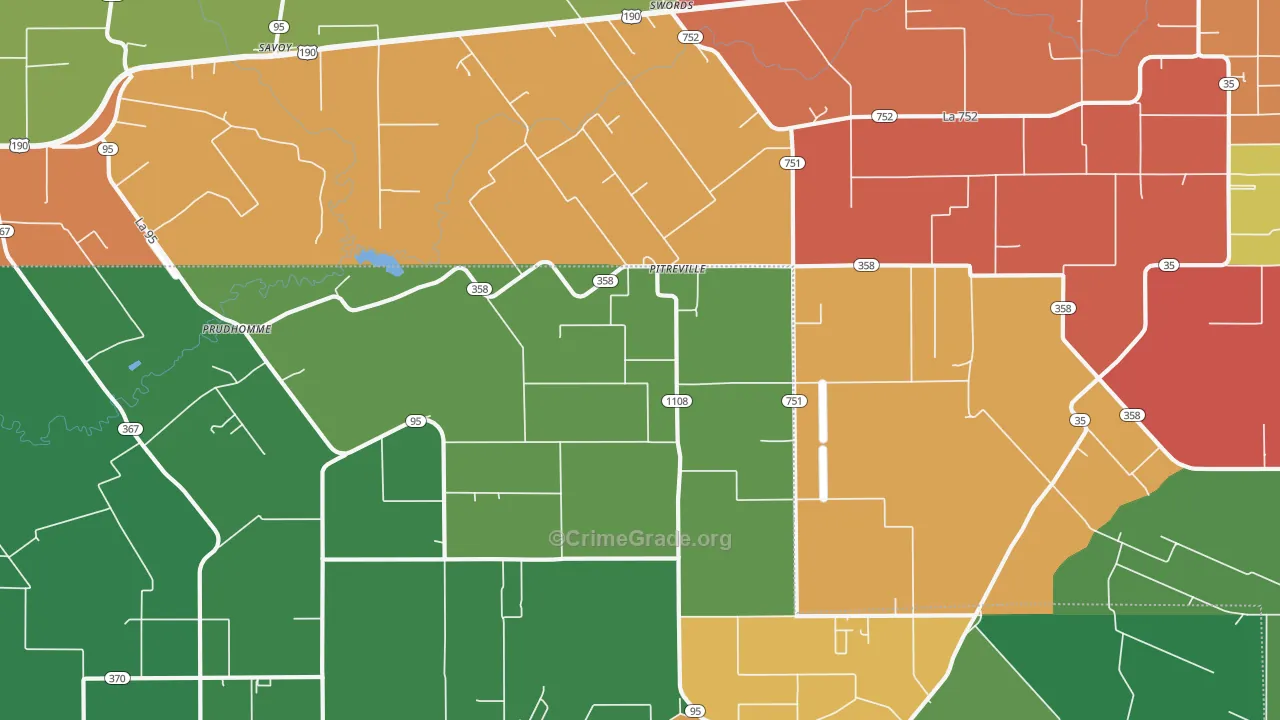 Pitreville, LA Map of Theft Rates
