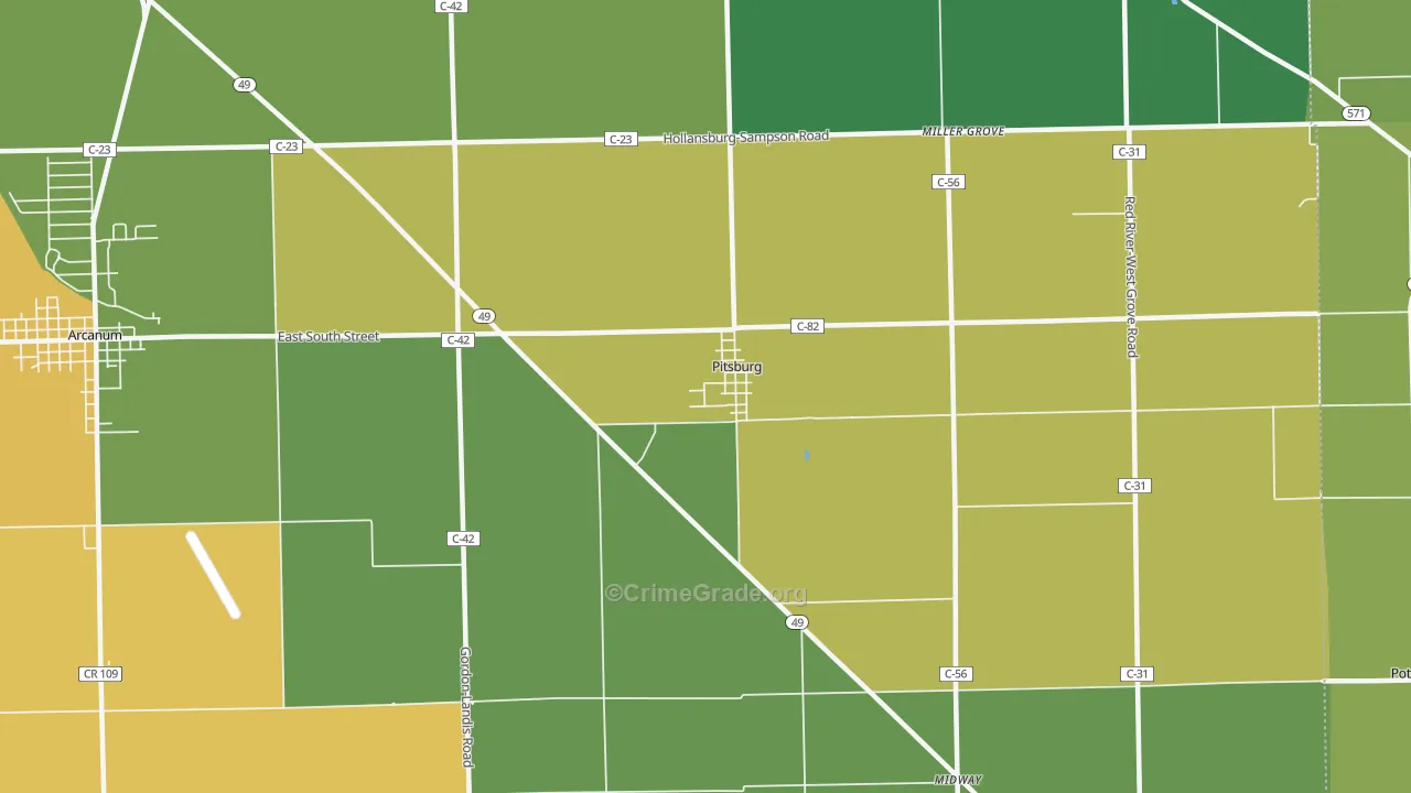 Pitsburg, OH Map of Theft Rates