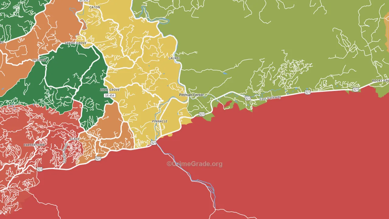 Pittman Center, TN Map of Theft Rates