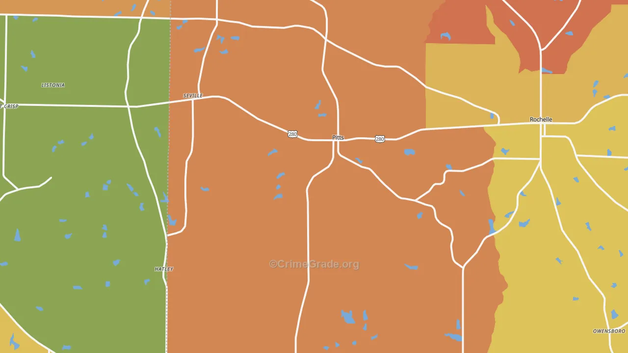 Pitts, GA Map of Theft Rates