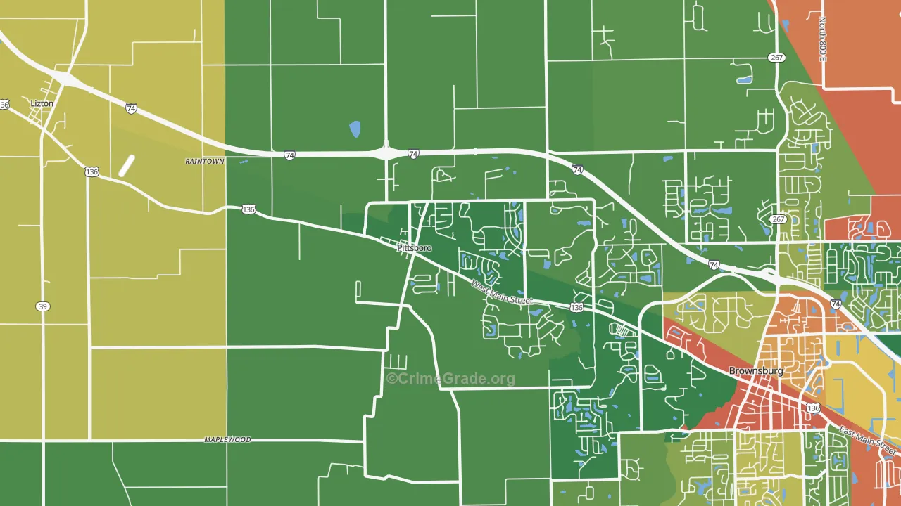 Pittsboro, IN Map of Theft Rates