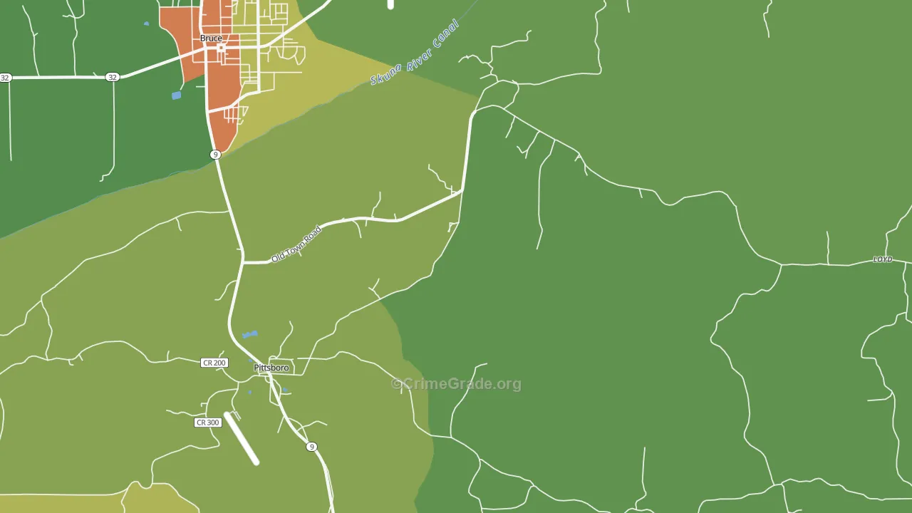 Pittsboro, MS Map of Theft Rates
