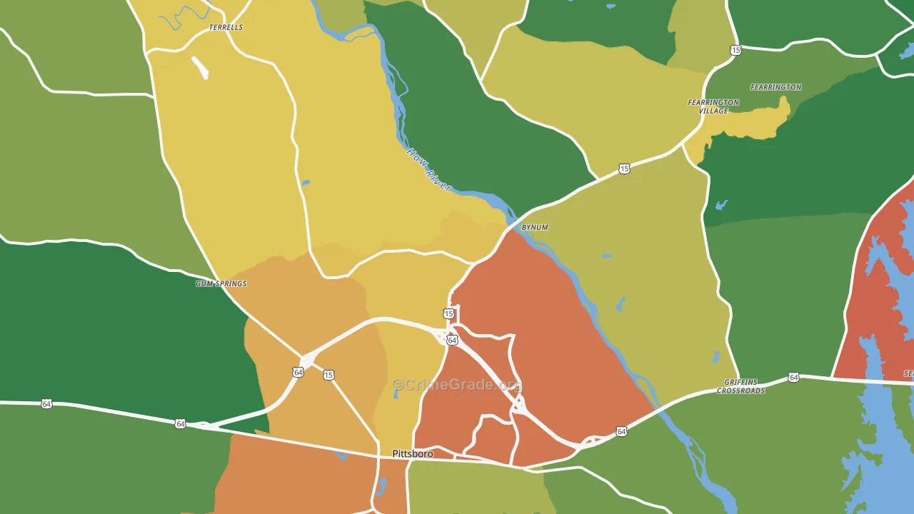 Pittsboro, NC Map of Theft Rates