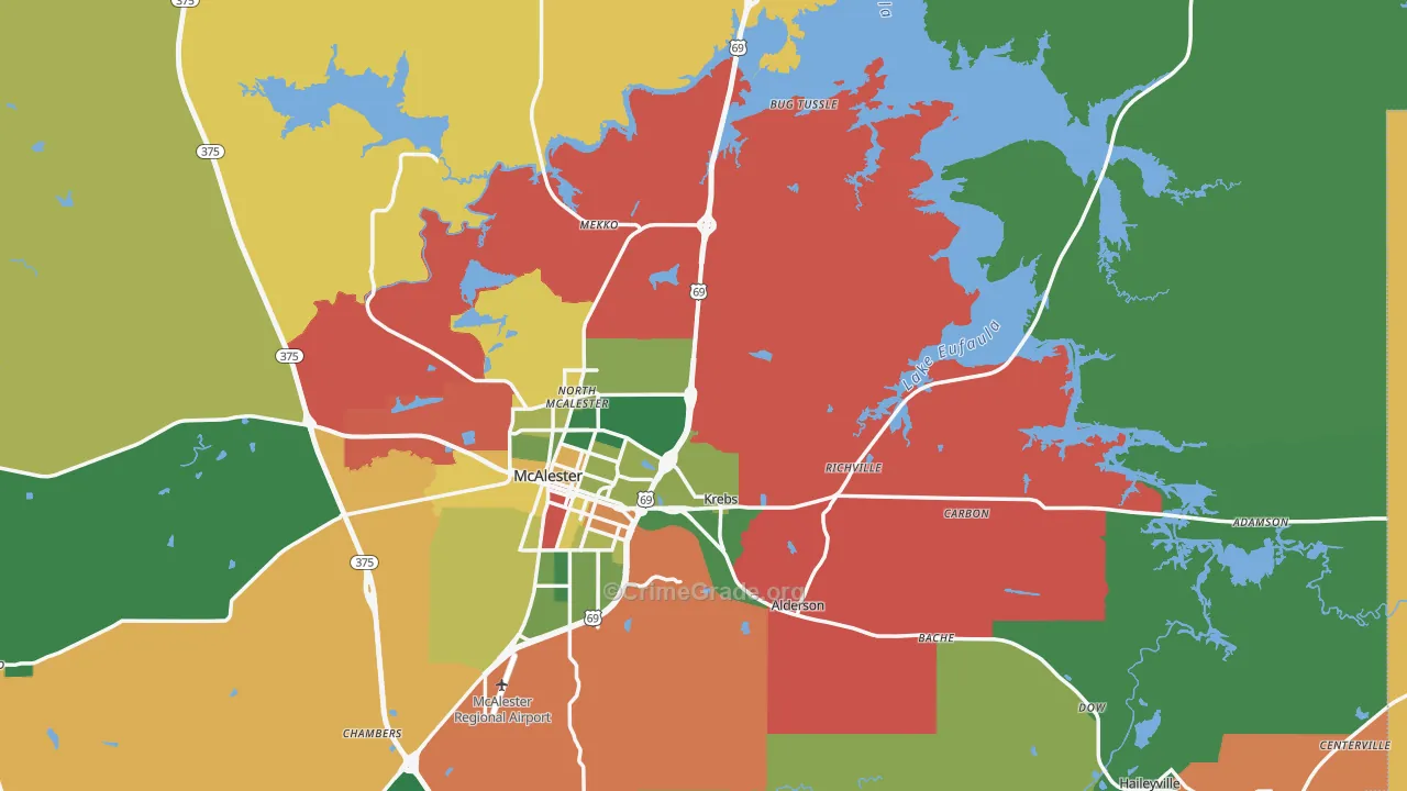 Pittsburg County, OK Map of Theft Rates