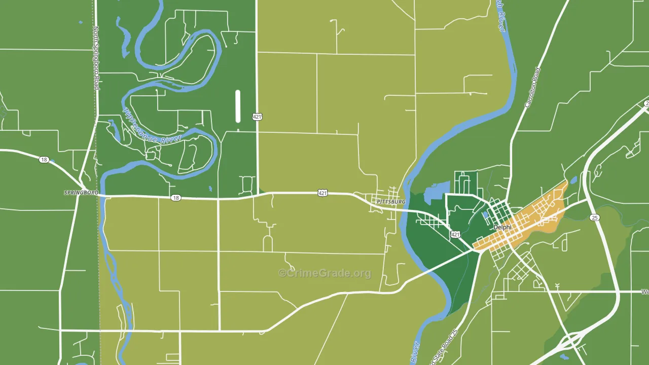 Pittsburg, IN Map of Theft Rates