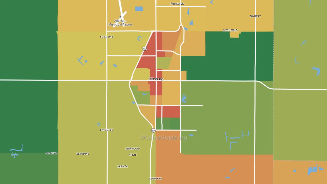 Pittsburg, KS Map of Theft Rates