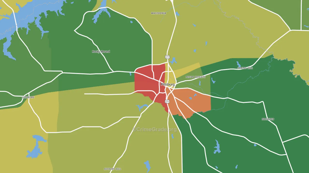 Pittsburg, TX Map of Theft Rates