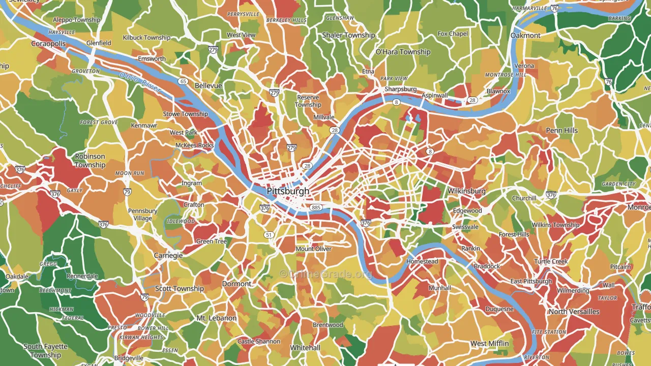 Pittsburgh, PA Map of Theft Rates