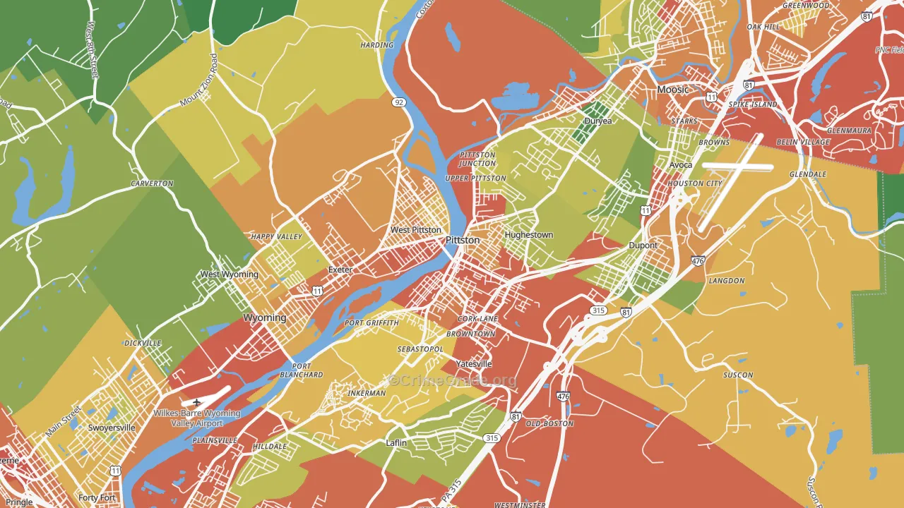 Pittston, PA Map of Theft Rates