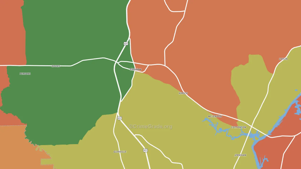 Pittsview, AL Map of Theft Rates