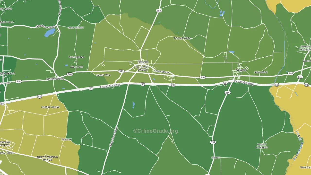 Pittsville, MD Map of Theft Rates