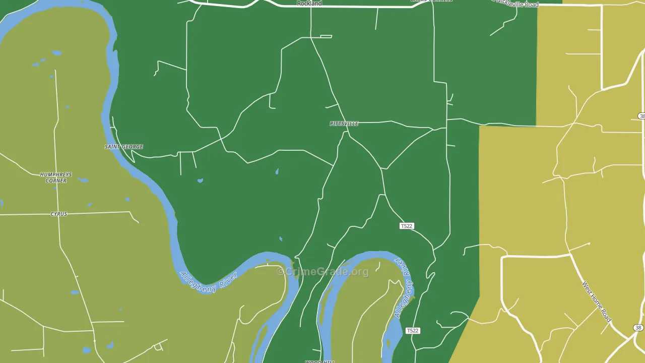 Pittsville, PA Map of Theft Rates