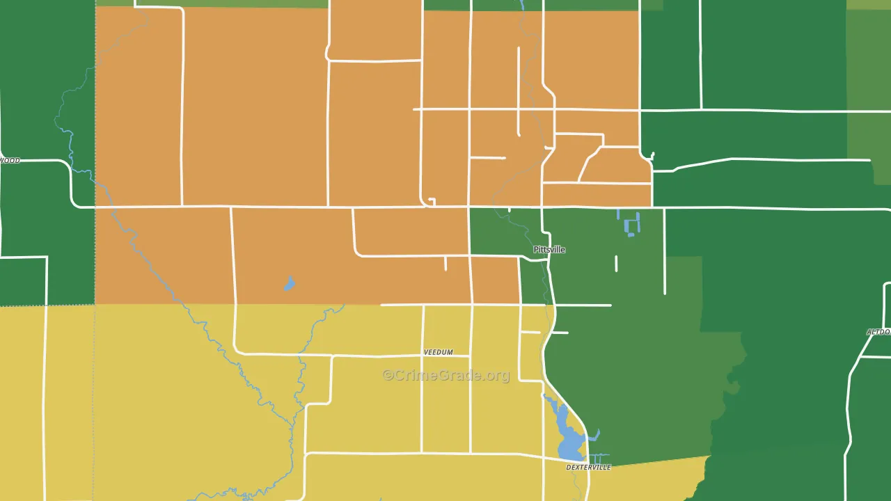Pittsville, WI Map of Theft Rates