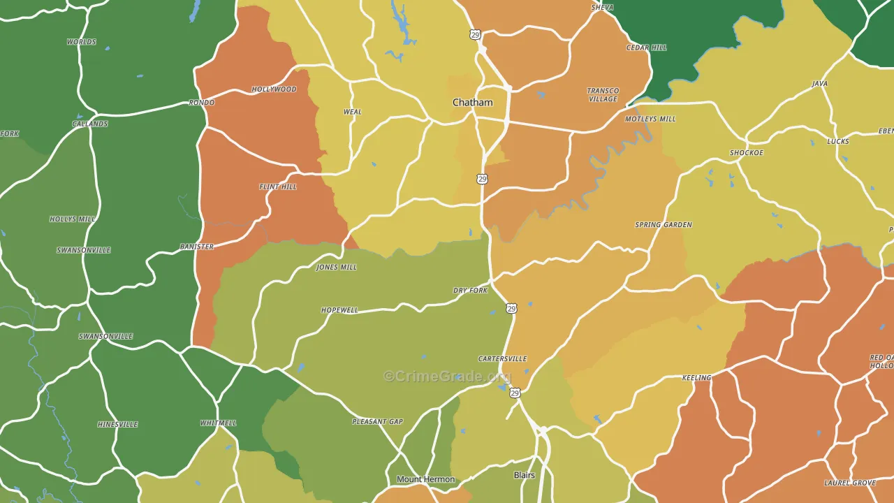 Pittsylvania County, VA Map of Theft Rates