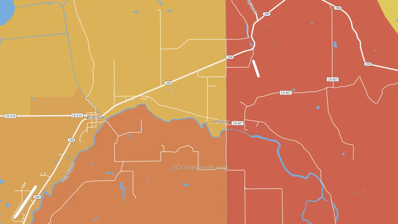 Pittville, CA Map of Theft Rates