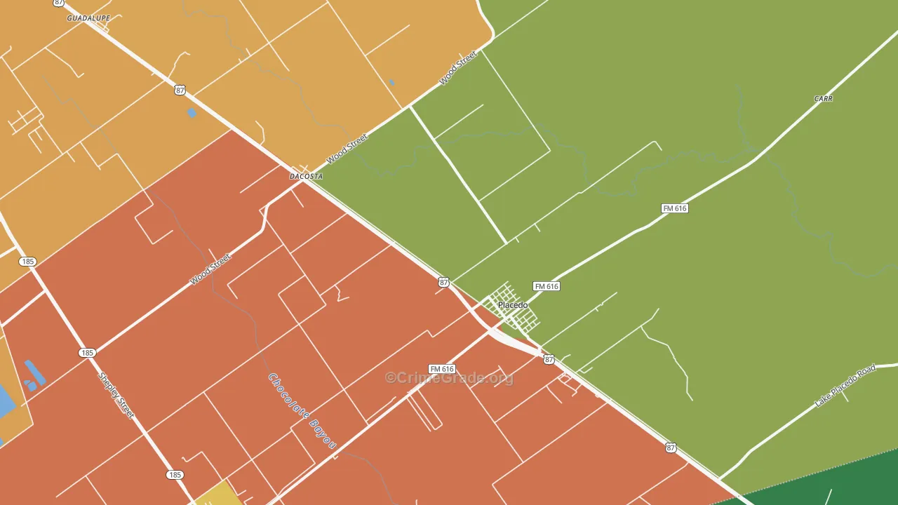 Placedo, TX Map of Theft Rates