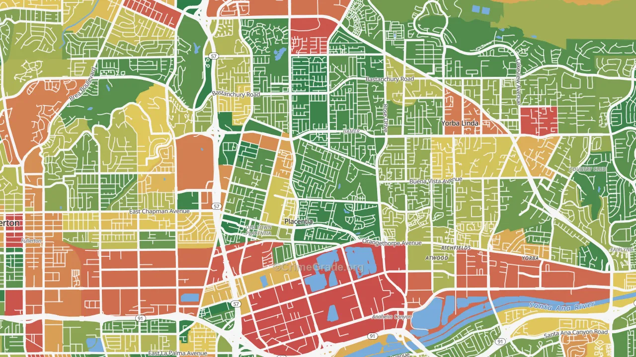 Placentia, CA Map of Theft Rates