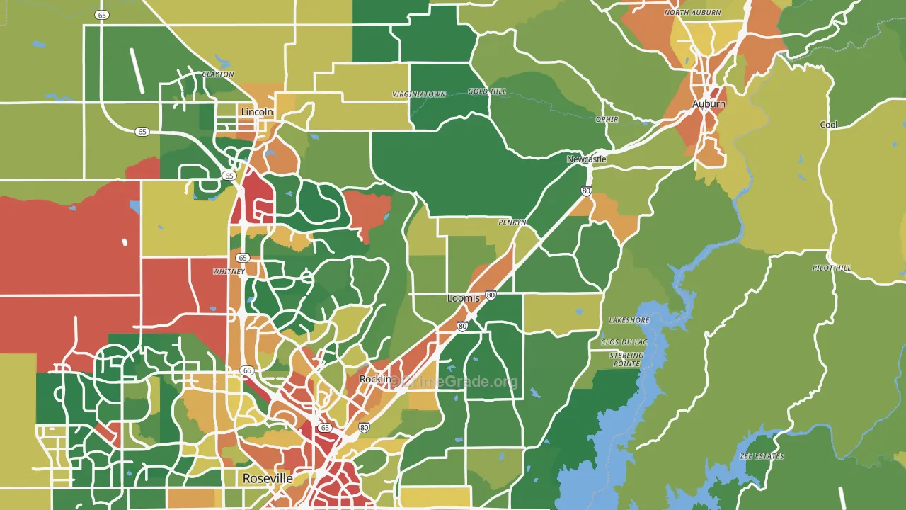 Placer County, CA Map of Theft Rates