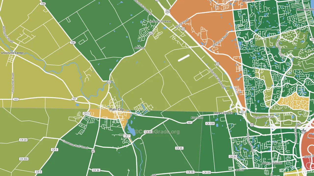 Plain City, OH Map of Theft Rates