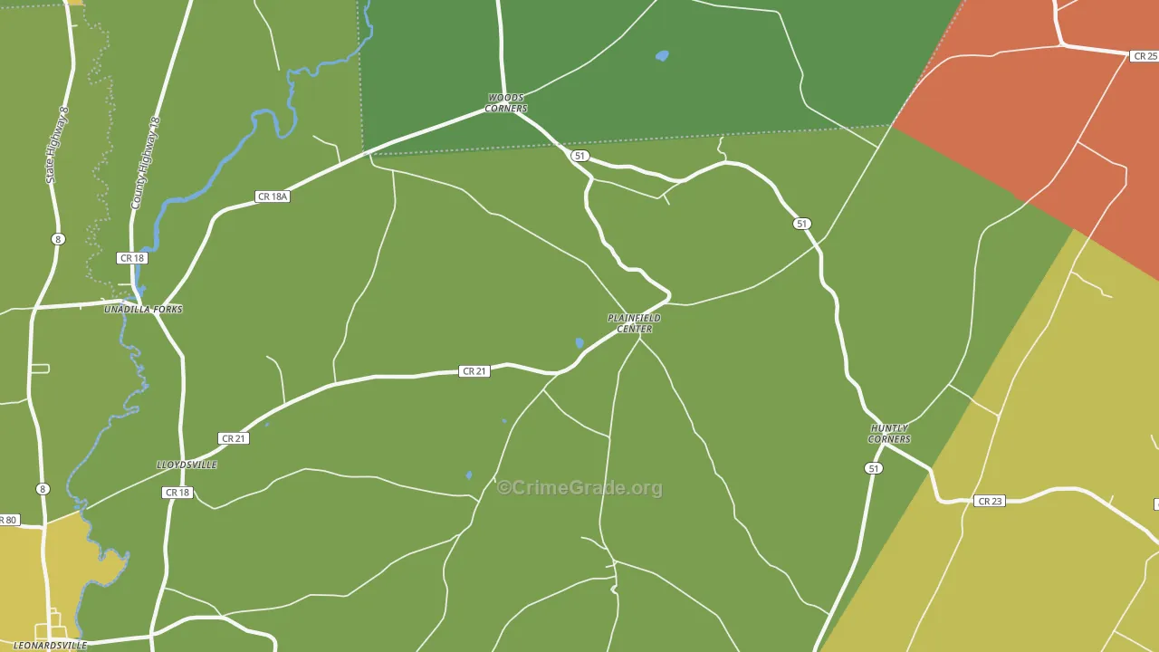 Plainfield Center, NY Map of Theft Rates