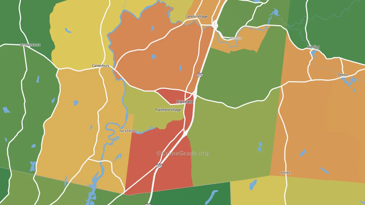 Plainfield, CT Map of Theft Rates