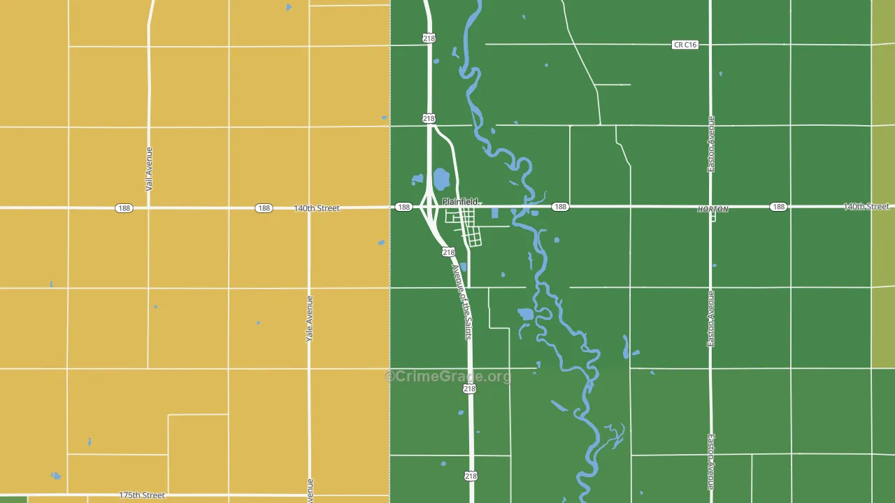 Plainfield, IA Map of Theft Rates