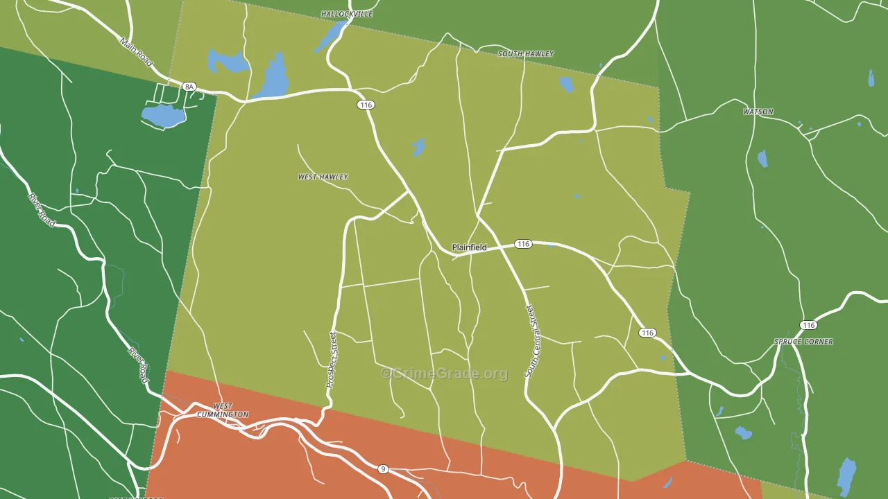 Plainfield, MA Map of Theft Rates