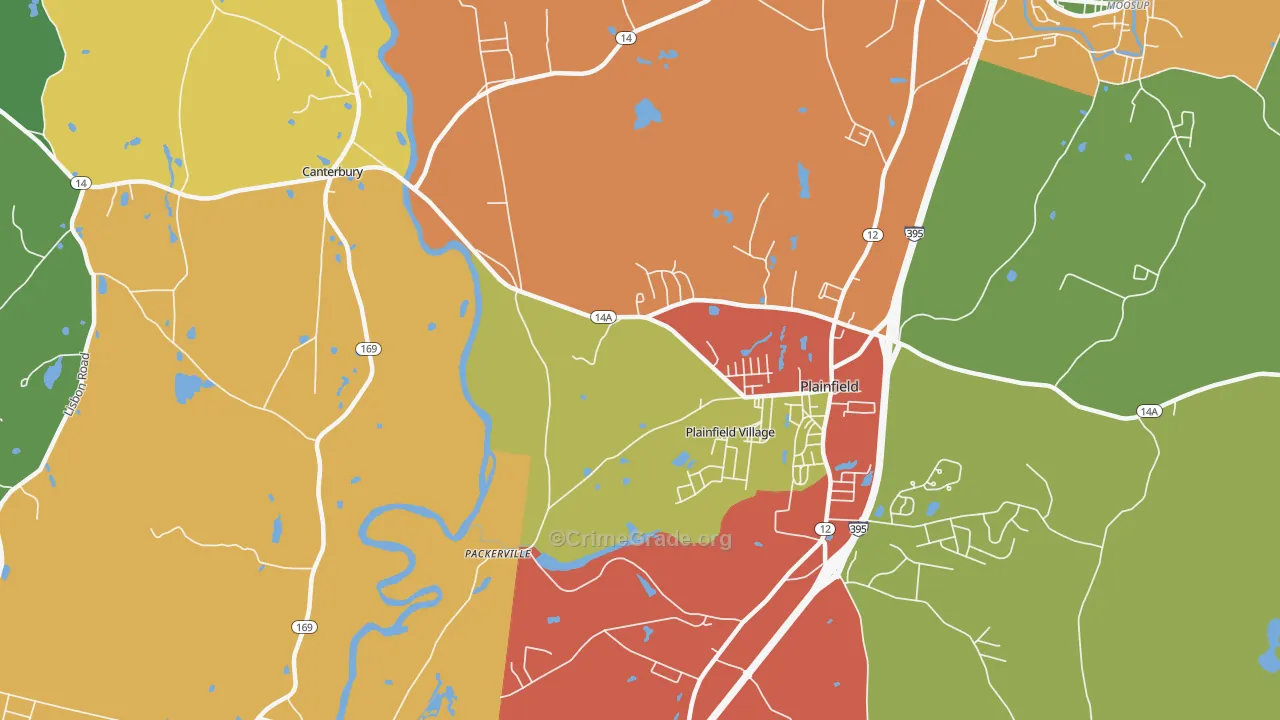 Plainfield Village, CT Map of Theft Rates