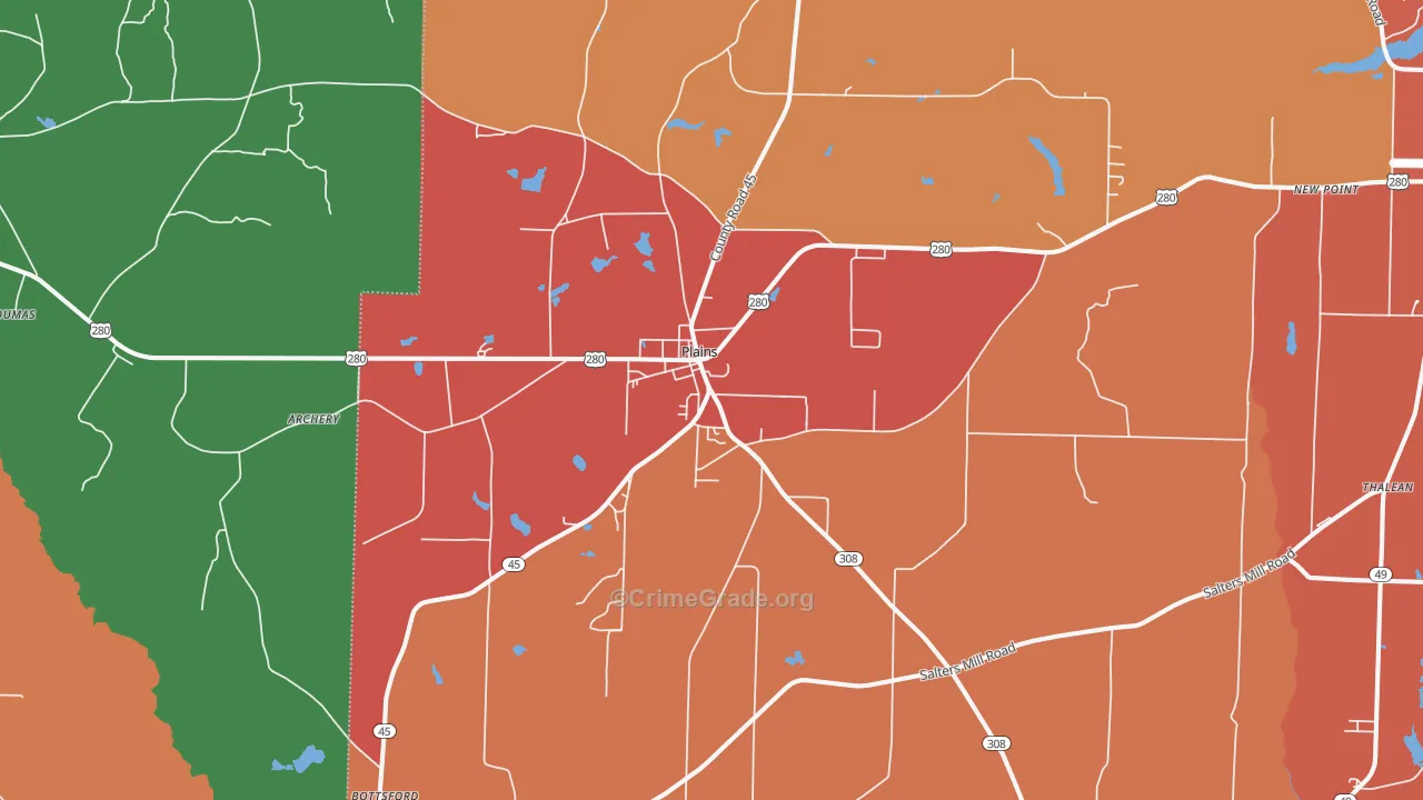 Plains, GA Map of Theft Rates