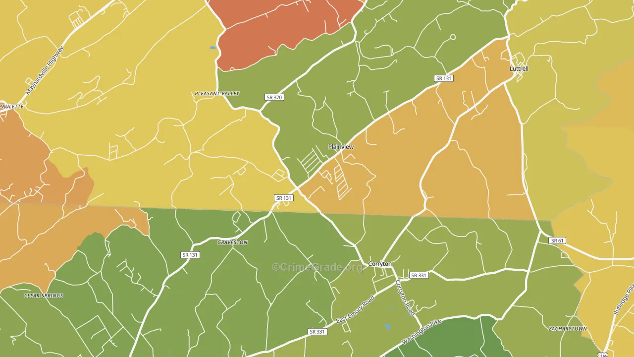 Plainview, TN Map of Theft Rates