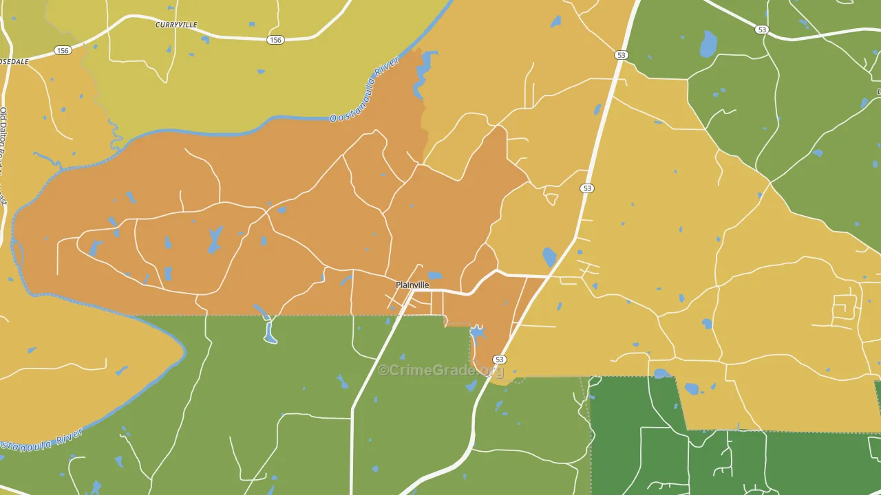 Plainville, GA Map of Theft Rates