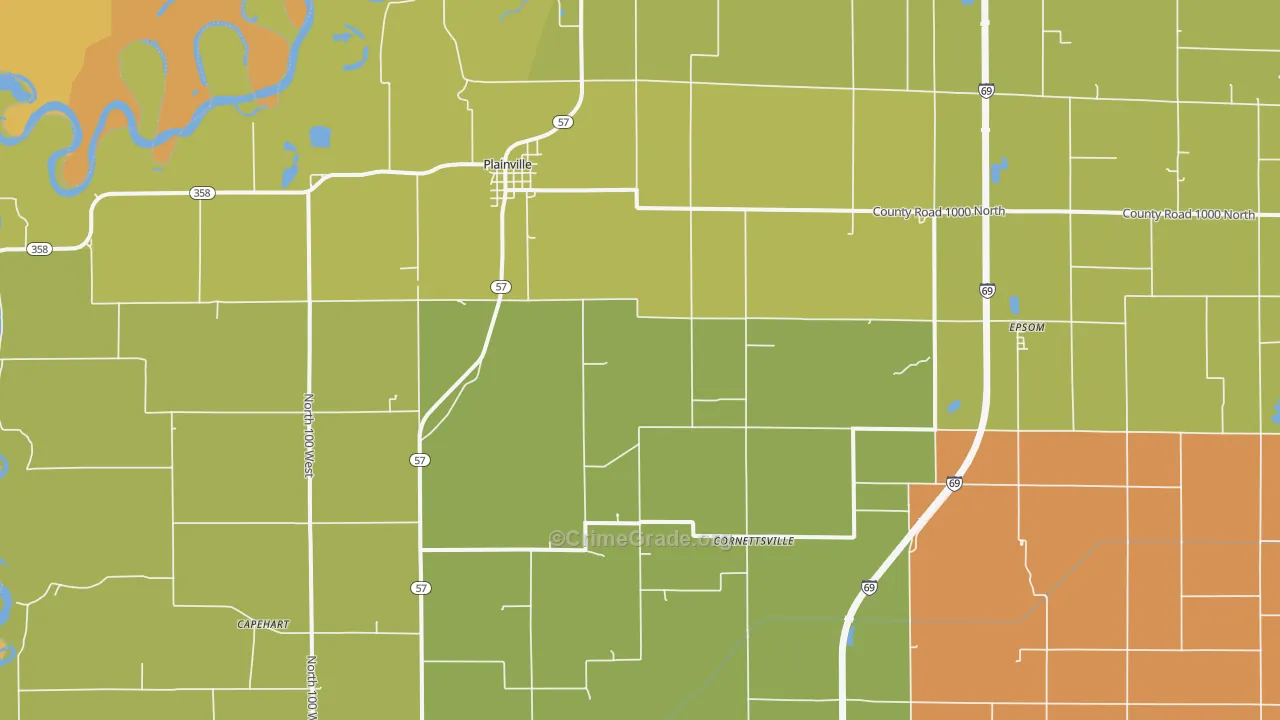 Plainville, IN Map of Theft Rates