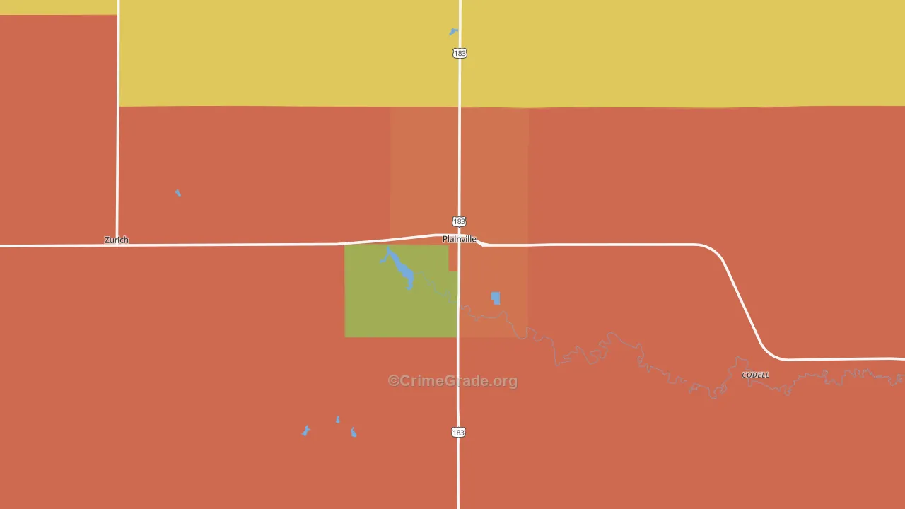 Plainville, KS Map of Theft Rates