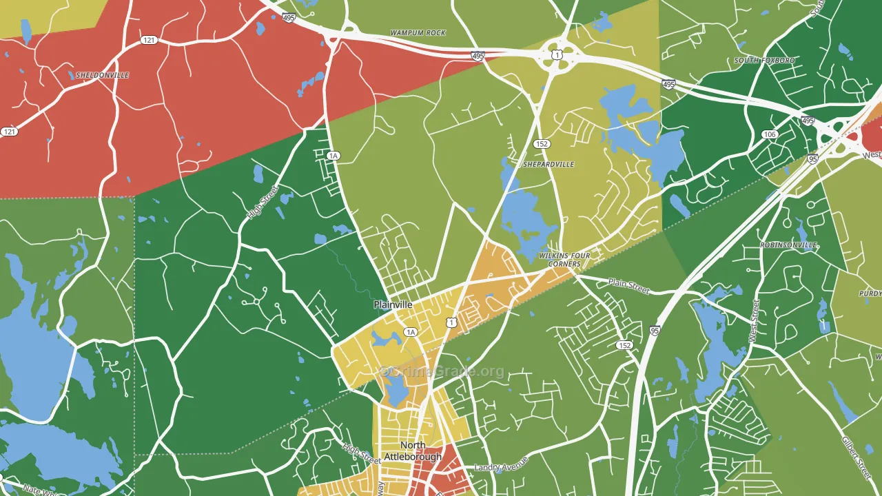 Plainville, MA Map of Theft Rates