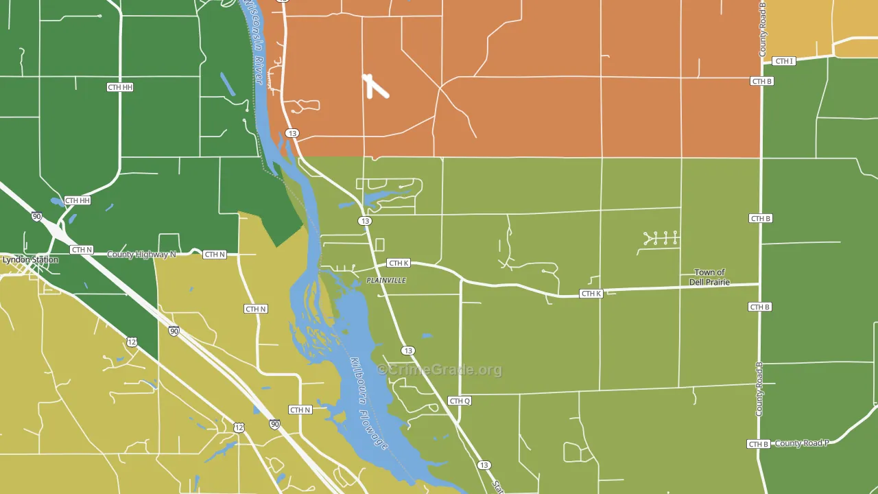 Plainville, WI Map of Theft Rates