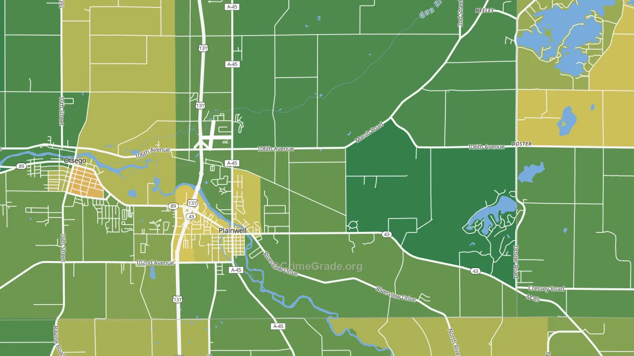 Plainwell, MI Map of Theft Rates