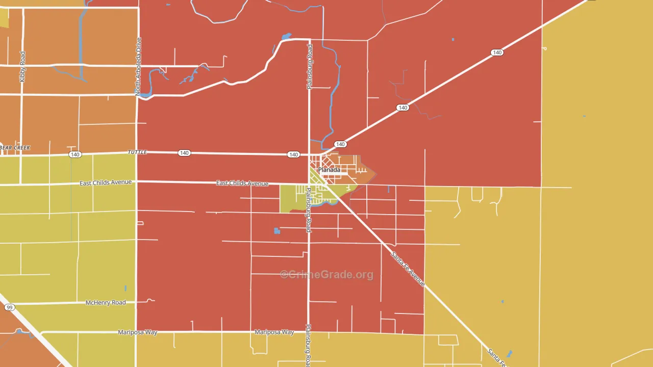 Planada, CA Map of Theft Rates