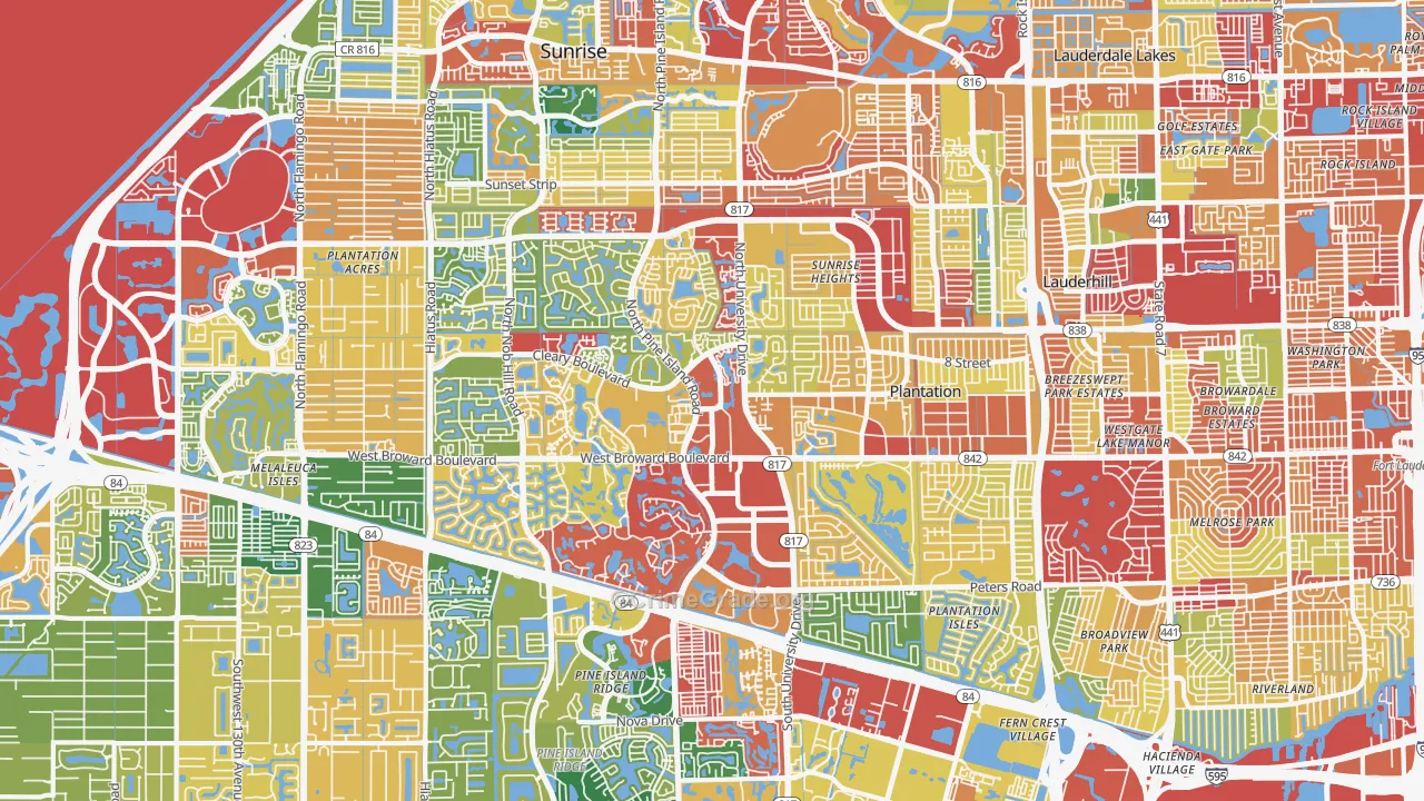 Plantation, FL Map of Theft Rates